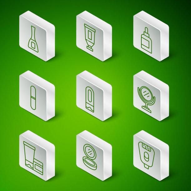 设置线脱毛，化妆粉镜，指甲油瓶，洗发水瓶，文件，霜乳液化妆品管，和圆形化妆图标。向量图片下载