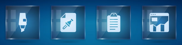 设置标记笔，笔记纸与按钮，要做的清单或计划和图形图表信息图。方形玻璃面板。向量图片下载