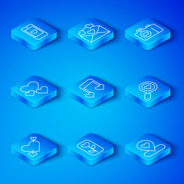 Set line Amour with heart and arrow, Music note, tone hearts, Flower rose, Search love, Photo camera, heart, Mobile and Location图标。向量图片下载