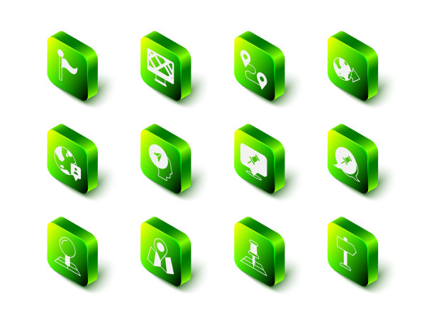 设置监视器地图位置，路线，定位地球仪，推销，道路交通标志，折叠标记和图标。向量图片下载