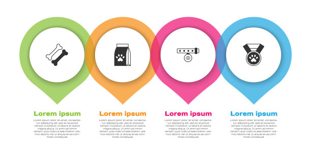 套狗骨、宠物食袋、带名牌及宠物奖励标志的项圈。业务信息模板。向量图片下载