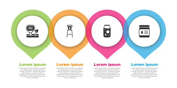 设置土壤ph值测试，水塔，果酱罐，装满植物种子。业务信息模板。向量图片下载