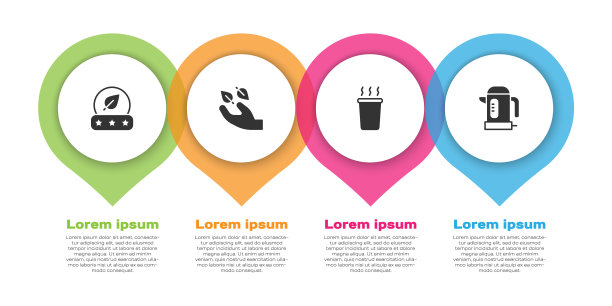 把茶叶放在手里，茶杯和电热水壶。业务信息模板。向量图片下载