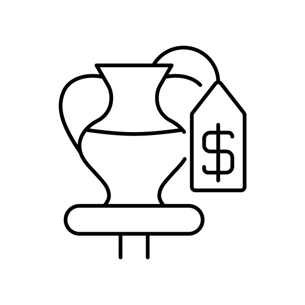 很多出售。架子上有价签的花瓶。线条图标的网页设计图片下载