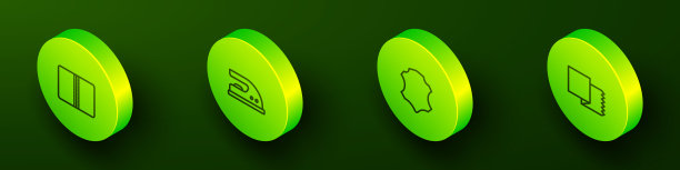 设置等距线纺织织物卷，电熨斗，皮革和图标。向量图片下载