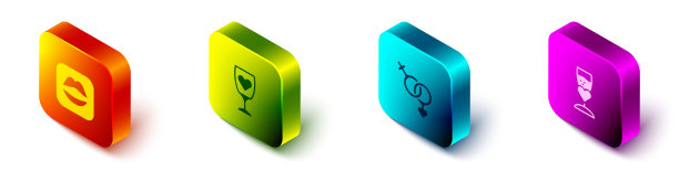 设置等距微笑嘴唇，香槟，性别和图标。向量图片下载