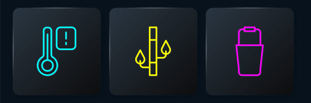 设置桑拿体温计、水桶、竹线。黑色方形按钮。向量图片下载