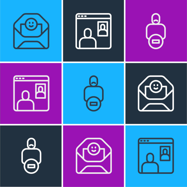 带有情人节爱心的信封、失去朋友和视频聊天会议图标矢量图图片下载