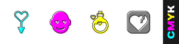 设置女性的性别符号，浪漫的男人，爱情药水瓶子和心碎或离婚的标志。向量图片下载