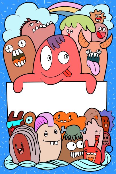 有趣的怪物涂鸦可爱的背景。图片下载