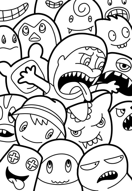 卡通可爱的怪物，怪物派对卡设计插图，手绘。彩色的书。图片下载