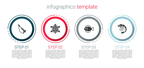 设置鱼叉，龟，虾。业务信息模板。向量图片下载