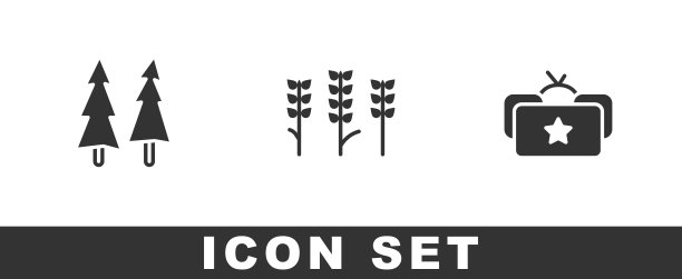 设置圣诞树、小麦和乌山卡图标。向量图片下载