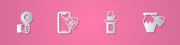 集剪纸手握拍卖桨，在线，拍卖古代花瓶和图标。纸艺术风格。向量图片下载