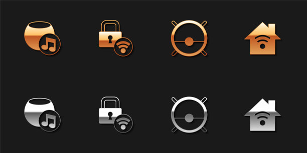 设置语音助手，数字门锁，机器人吸尘器和智能家居与wi-fi图标。向量图片下载