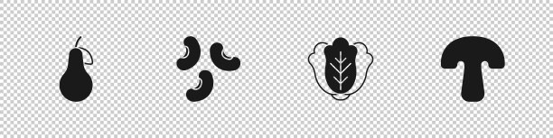设置梨，豆子，卷心菜和蘑菇图标。向量图片下载