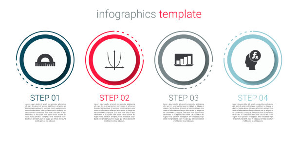 设置量角器，图形，时间表，图表，图表，笔记本电脑与图形和函数数学符号。业务信息模板。向量图片下载