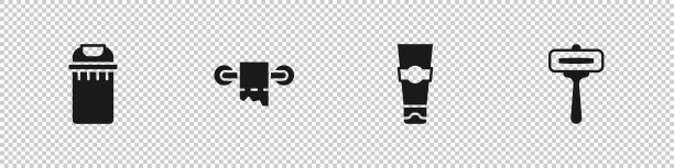 设置垃圾桶，卫生纸卷，牙膏管和剃须刀图标。向量图片下载