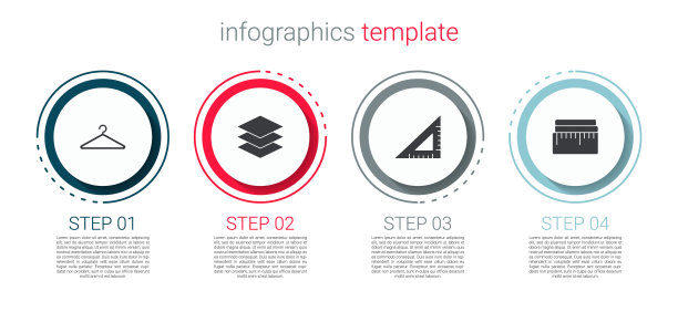 设置衣架衣柜，分层服装纺织品，三角尺和卷尺。业务信息模板。向量图片下载