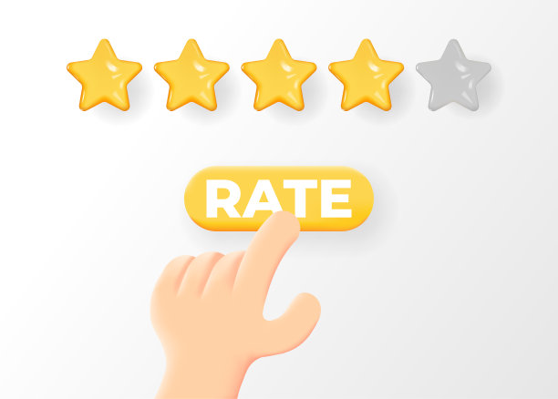 在线reviev。客户对网站员工的评价反馈理念。现实的设计。带按钮的卡通手图片下载