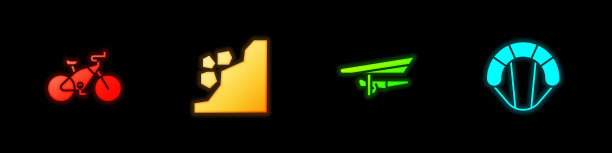 自行车、滑坡、悬挂式滑翔机和降落伞图标组合，矢量图图片下载