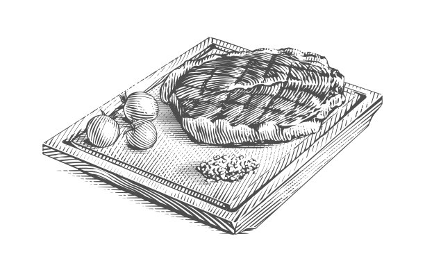 肉排木板手绘素描版画插图风格图片下载