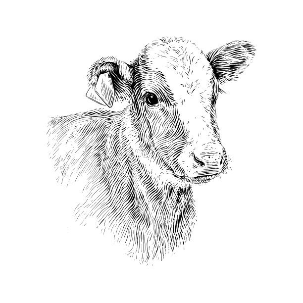 头牛手绘素描版画插图风格图片下载