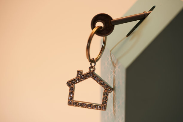 房子形状的钥匙环与钻石图片下载