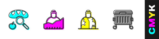 设置寻找食物，无家可归者的成长，无家可归者和垃圾桶图标。向量图片下载