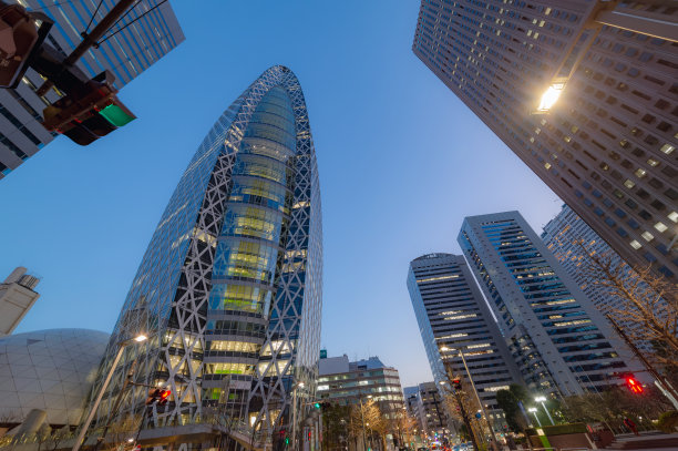 西新宿、新宿、东京傍晚的城市景观。图片下载