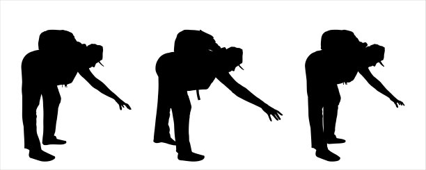 一个穿着裤子，背着背包，戴着帽子的女人。三个女人努力地把手往下拉。救援行动。伸出援助之手。徒步旅行。黑人女性剪影孤立在白色背景上。图片下载