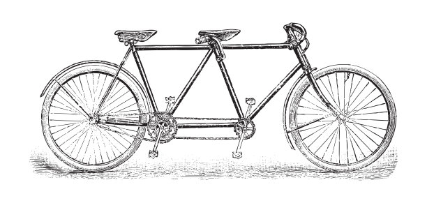 旧自行车-双人自行车-复古插图图片下载