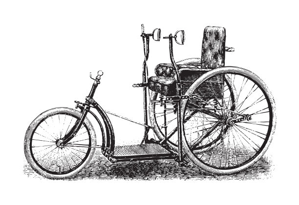 老三轮车踢踏板车/复古插图图片下载