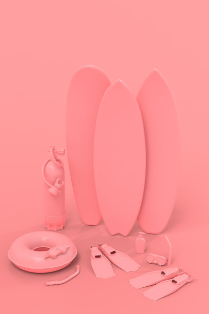 一套沙滩配件，如人字拖，太阳镜和球在单色粉红色图片下载