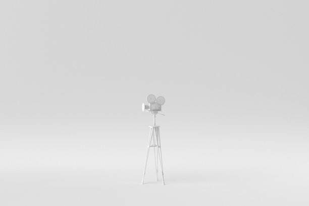 白色背景下的电影摄像机。最小的概念。单色。3 d渲染。图片下载