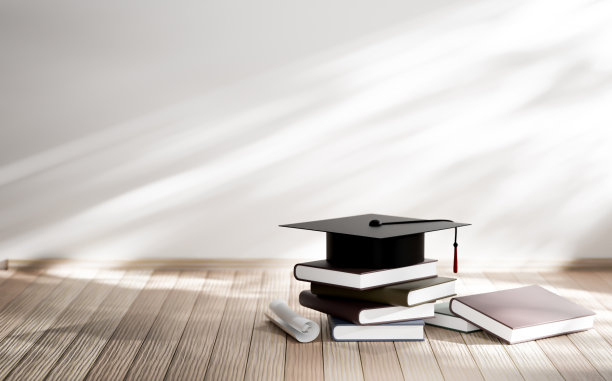 3d渲染，毕业帽和书的堆栈，概念图片下载