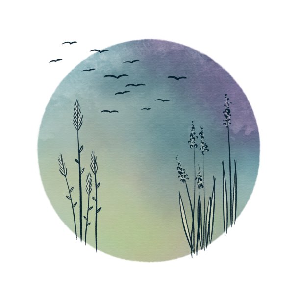 圆形背景与草地景观的插图图片下载