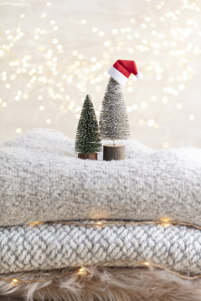 圣诞树和金色的彩灯散景。图片下载