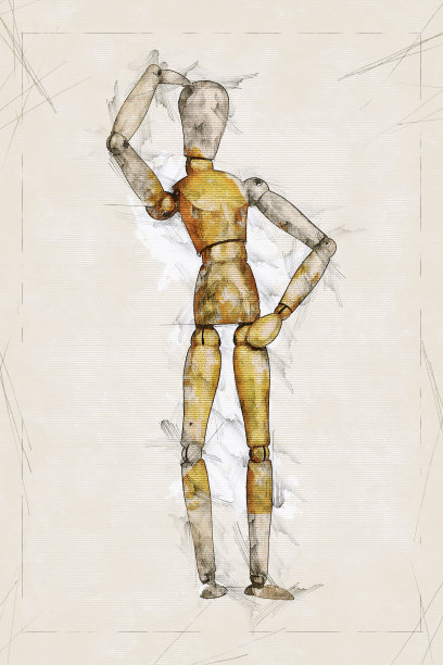 一个木头人思考的草图图片下载