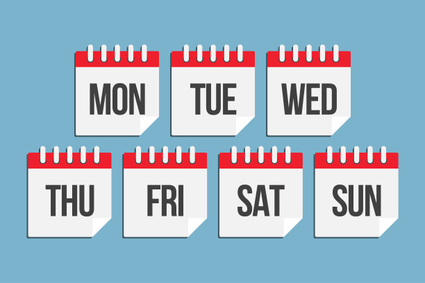 矢量设置图标页日历，每周的日子图片下载