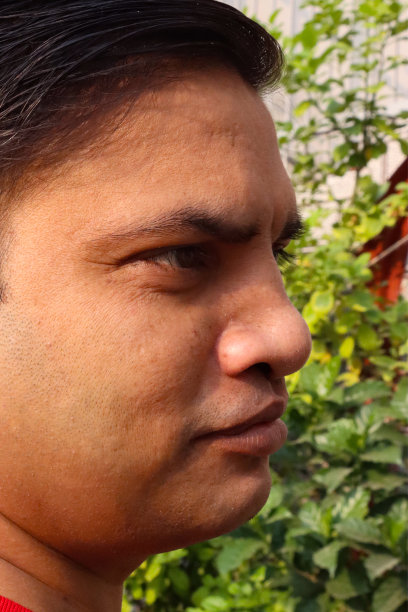 印度教的图像，印度人穿着休闲，色彩鲜艳的衣服，站在户外，大头照，侧面视图，重点在前景图片下载