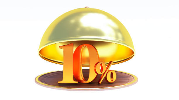 餐厅钟形与黄金百分之十孤立在白色背景。图片下载