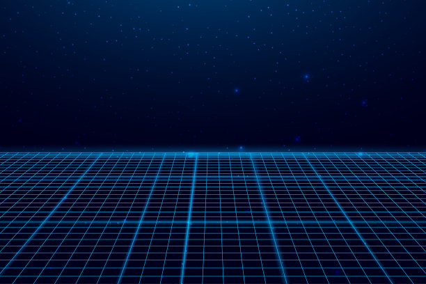 网格线框的视角。空间霓虹灯无限网格，抽象复古背景。矢量图图片下载
