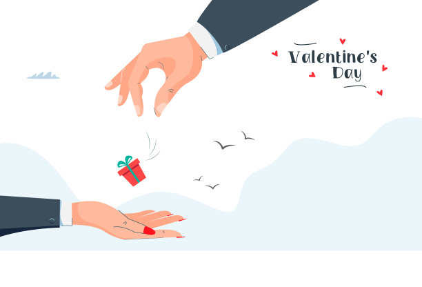情人节。男人的手给了女人的手一份礼物。礼物交换。矢量图图片下载