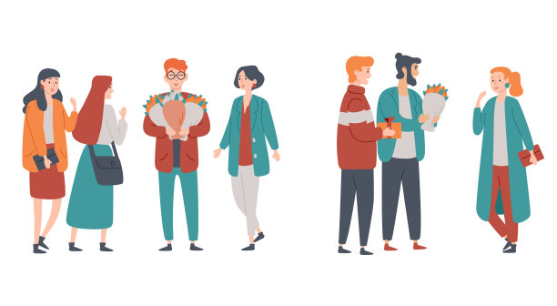 男人祝贺女人并送花给她们图片下载