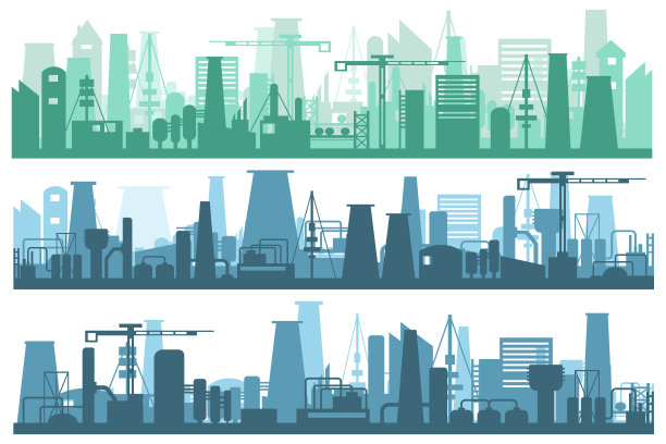 卡通平面工业工厂和发电厂。图片下载