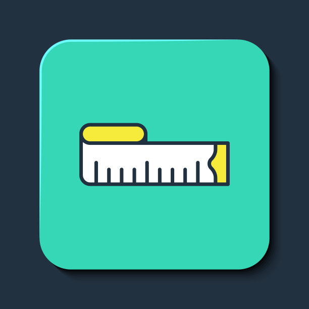 填充轮廓在蓝色背景上孤立的卷尺图标。卷尺。绿松石平方按钮。向量图片下载