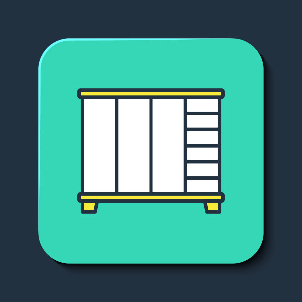 填充轮廓衣柜图标孤立在蓝色背景。橱柜的迹象。绿松石平方按钮。向量图片下载