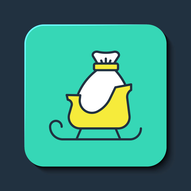 圣诞老人雪橇图标（蓝色背景上的轮廓填充矢量图）图片下载