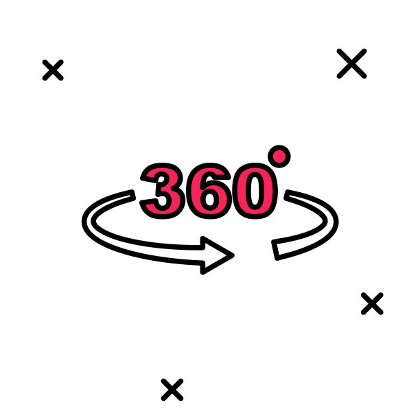 填充轮廓360度视图图标孤立在白色背景上。虚拟现实。角度360度的相机。全景照片。向量图片下载